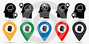 Depression, brain icon in location set. Simple glyph, flat illustration element of marijuana theme icons