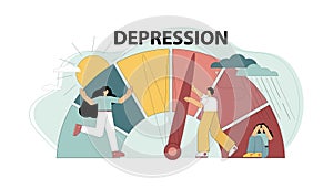 Depression concept. Emotional overload, depression. Stress levels are reduced by the concept of problem solving and the pressure