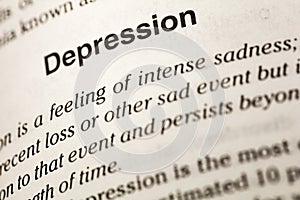 Depression mental illness anxiety disease intense sadness definition dictionary photo