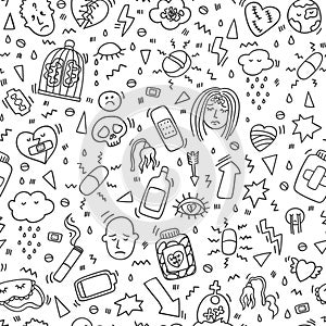 Depression doodles pattern. Heartbreak pattern. Sad texture photo