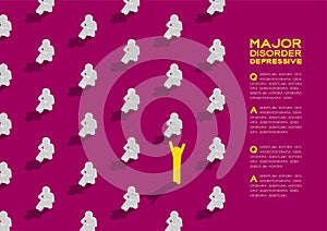 Depression major depressive disorder, MDD man pictogram 3d isometric pattern, Medical illness concept poster and banner