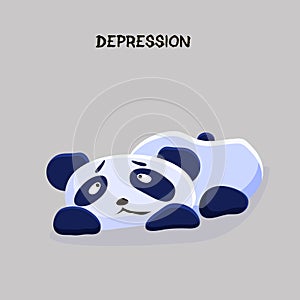 Depression. Mental Health Problem. Lying depressed panda feeling