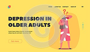 Depression in Older Adults Landing Page Template. Senility, Memory Loss Concept. Senior Mature Woman with Brain Disease