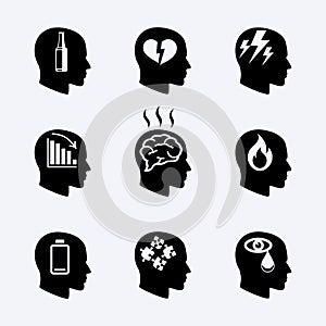 Depression, stress concept or mental health icons