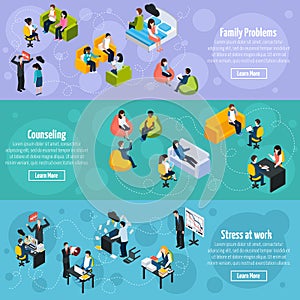 Depression And Stress Isometric Horizontal Banners