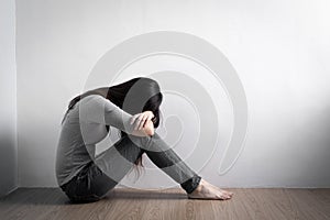 Depression woman sit on floor