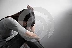 Depression woman sit on floor