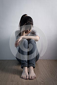 Depression woman sit on floor