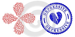 Depressive Scratched Stamp and Crying Heart Curl Flower Shape