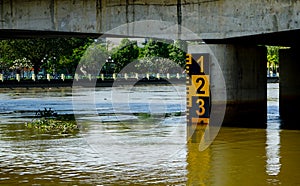 Depth meter in river Saigon, Vietnam