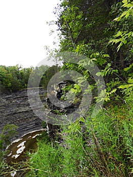 Depth of rock wall in gorge is hundreds of feet