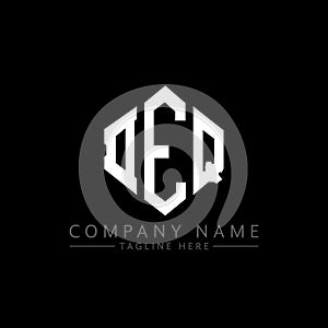 DEQ letter logo design with polygon shape. DEQ polygon and cube shape logo design. DEQ hexagon vector logo template white and