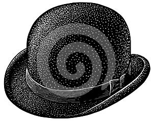 Derby bowler hat illustration, drawing, engraving, ink, line art, vector