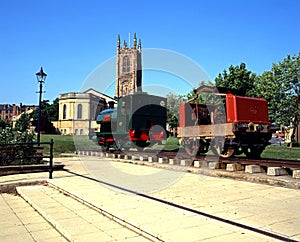 Derby Cathedral and old train.