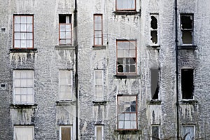 Derelict abandoned council house in poor housing crisis ghetto estate slum in Port Glasgow uk