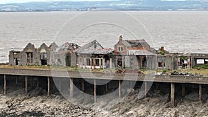 Derelict Birnbeck Pier in Weston Super Mare Aerial View