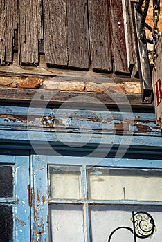 Derelict building door window frame wooden wall