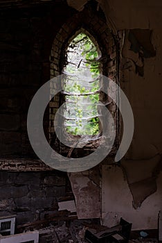 Derelict Cobweb Infused Window - Abandoned Church of the Holy Innocents - Albany, New York