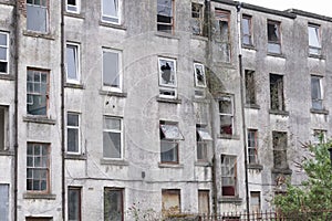 Derelict council house in poor housing crisis ghetto estate slum in Port Glasgow