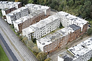 Derelict council house in poor housing crisis ghetto estate slum in Port Glasgow uk