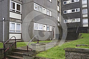 Derelict council house in poor housing estate slum with many social welfare issues in Aberdeen
