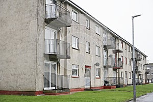 Derelict council house in poor housing estate slum with many social welfare issues in Aberdeen