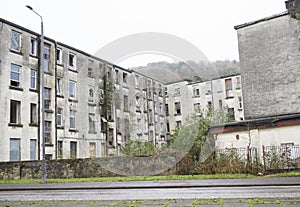 Derelict council house in poor housing estate slum with many social welfare issues in Port Glasgow