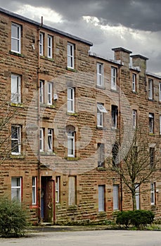 Derelict council house in poor housing estate slum with many social welfare issues in Port Glasgow