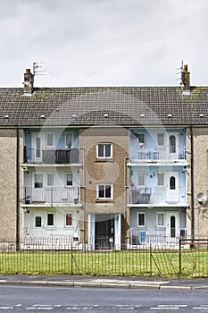 Derelict council house in poor housing estate slum with many social welfare issues in Port Glasgow