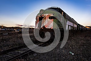 Derelict Locomotive at Twilight - Abandoned Railroad Trains