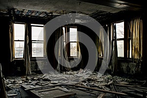 Derelict Offices with Windows & Curtains - National Acme Factory - Cleveland, Ohio