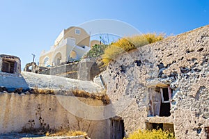 Derelict old cave house of Manolas village Therasia island Cyclades Greece