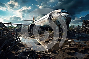 Derelict Ruined old airplane. Generate Ai