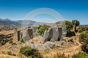 Derelict ruins at abandoned village of Case Nove in Corsica