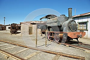 Derelict and rusting steam train in Humberstone, Chile