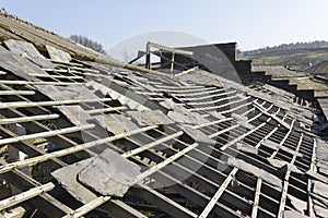 Derelict slate factory roof