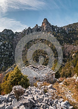 Derelict stone buiding in Mountains near Venaco in Corsica