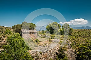 Derelict stone farm building in Balagne region of Corsica