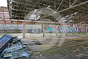 Derelict warehouse with graffiti