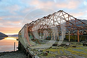 Derelict warehouse at Sunset over Loch Long