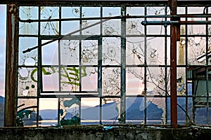 Derelict warehouse at Sunset over Loch Long