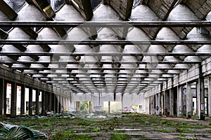 Derelict warehouse, vast open space.