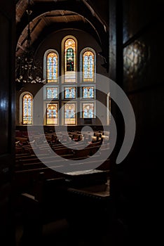 Derelict Wood Pews & Tiffany Stained Glass Windows - Abandoned McDowell Memorial Presbyterian Church - Philadelphia, Pennsylvania