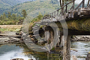 Derelict wooden bridge along the Carretera Austral