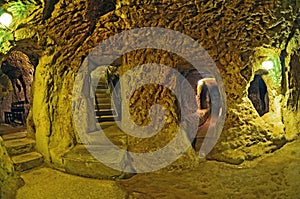 Derinkuyu cave underground city, Cappadocia , Turkey .Travel ba