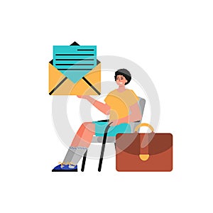 The derision sits in a professorship and holds an envelope. Trendy style, Vector Illustration