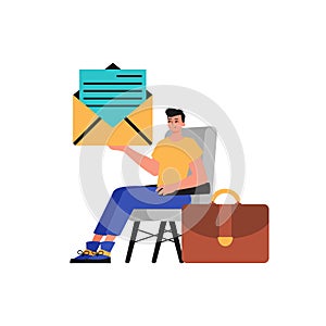 The derision sits in a professorship and holds an envelope. Trendy style, Vector Illustration