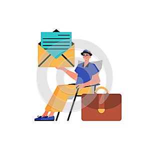 The derision sits in a professorship and holds an envelope. Trendy style, Vector Illustration