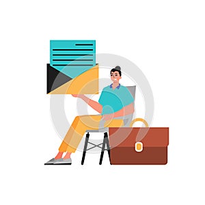 The derision sits in a professorship and holds an envelope. Trendy style, Vector Illustration