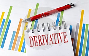 DERIVATIVE text on a notebook with chart and pen business concept photo